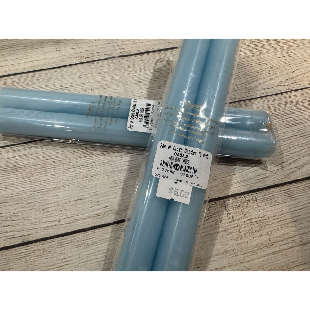 Caspari Crown 10" Candles 2 Packages - Lot of 4 Aqua Duet CA63.2 NEW GTub11 - Picture 3 of 3